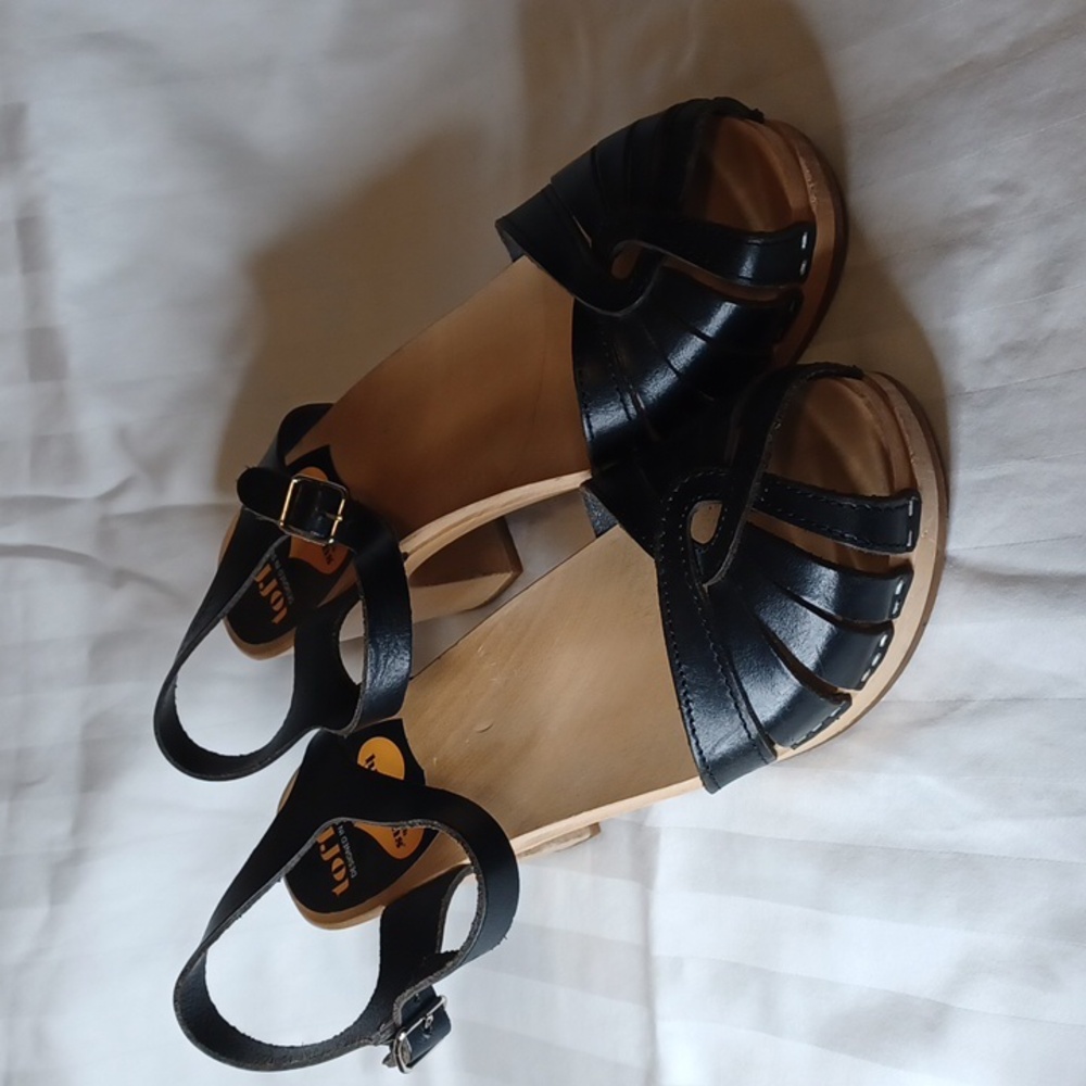 Swedish Hasbeens Black Leather Sandals